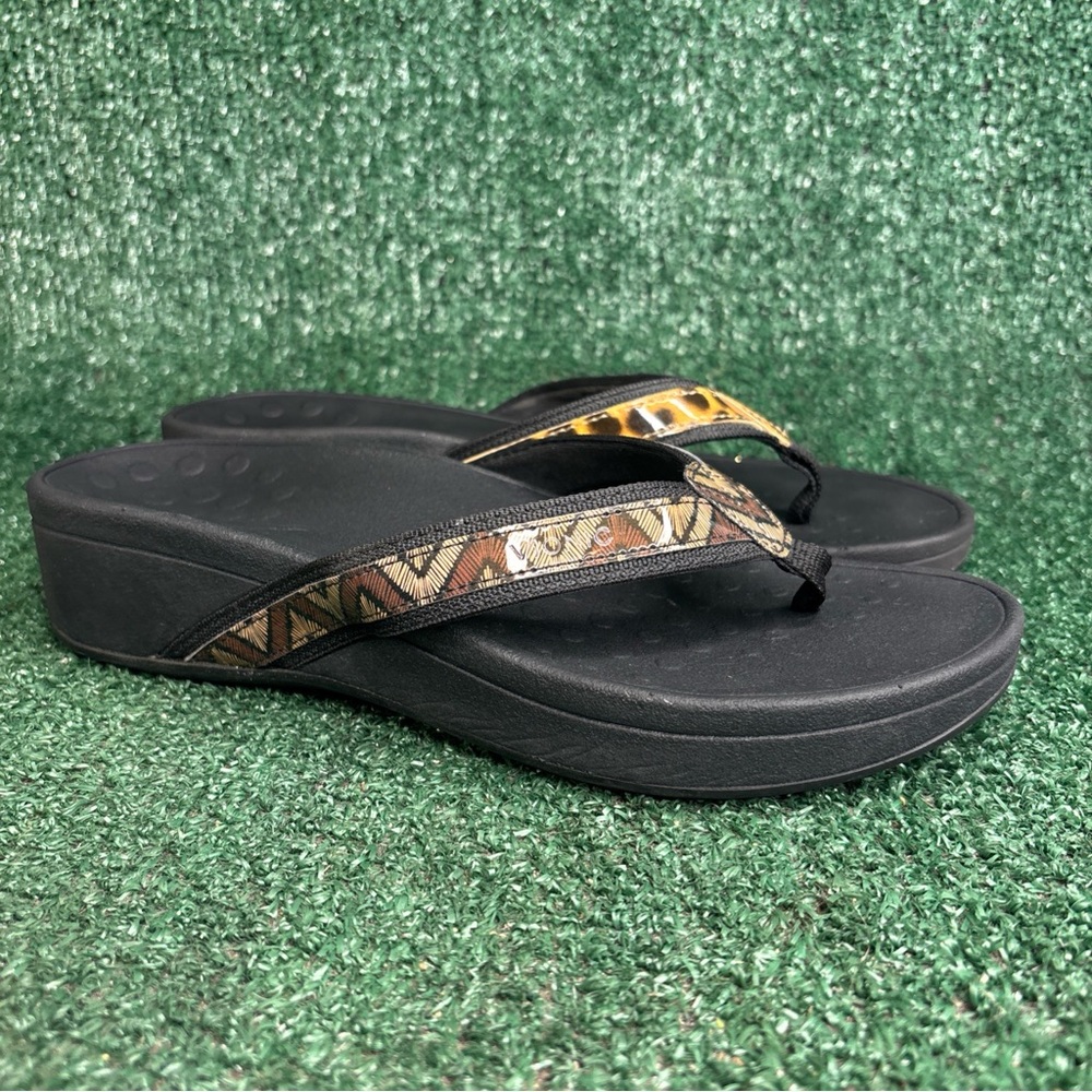 Vionic Womens Black High Tide Tortoise‎ Wedge Thong Sandals Size 9